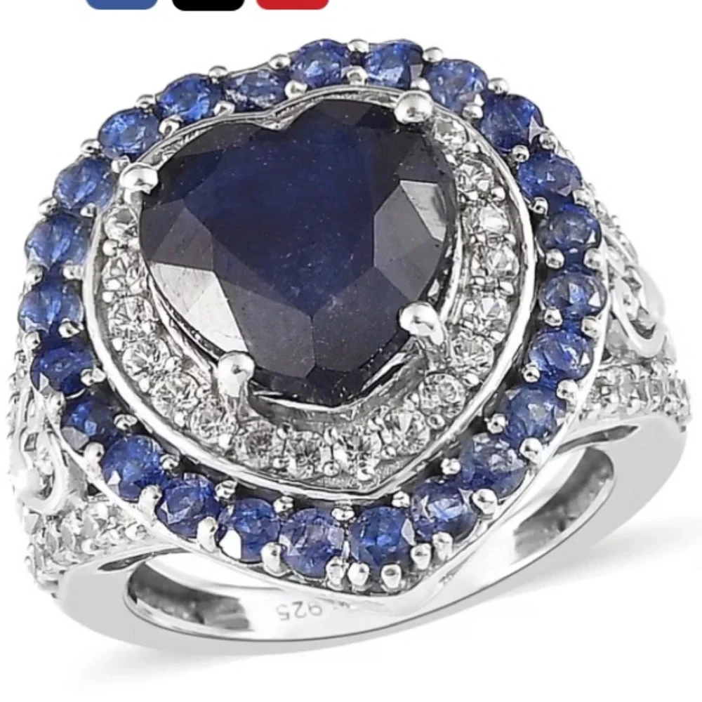 Sapphire heart shaped ring 7.75 cwt platinum over sterling silver size 7